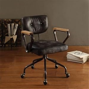 Acme hallie leather swivel office chair in vintage black  urban country home decor