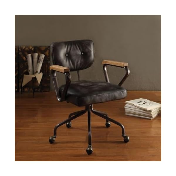 Acme hallie leather swivel office chair in vintage black  urban country home decor