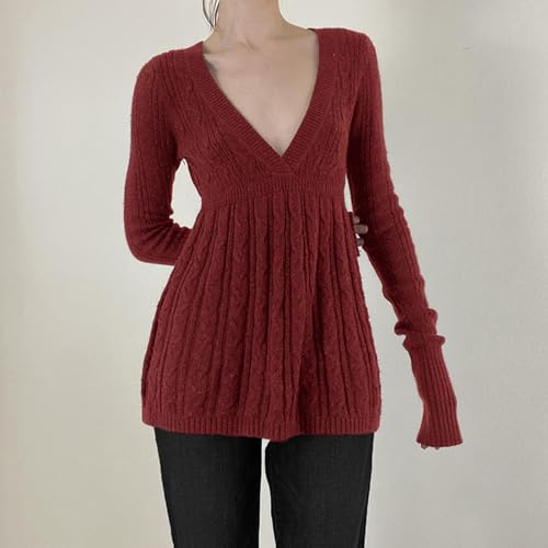 Women Y2k Fairy Grunge Sweater Long Sleeve Lace Patchwork Knitted Tunic Top Fall Vintage Pullover Coquette Clothes4