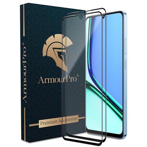 Image of ArmourPro Military Grade Gorilla Tempered Glass Compatible For Realme Narzo N61, C63, C61, C51, C53, Narzo N63 and N53 (6.74 Inch) With Installation Kit | Edge To Edge Coverage | Black, Pack of 2