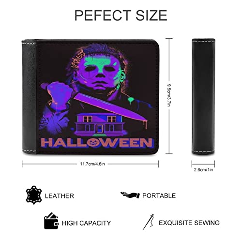Men's Leather Short Wallet Halloween Michael Myers Bifold Wallet2
