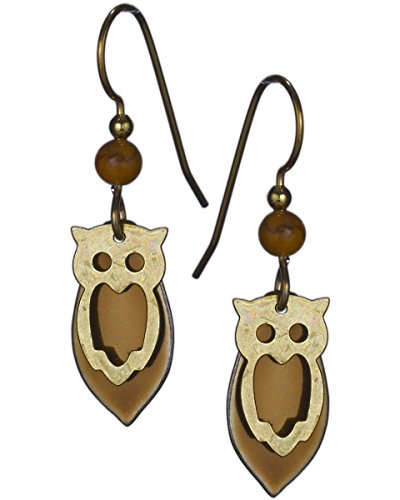 Gold-tone & Copper-tone Tear Drop Owl French Wire Earrings by Silver Forest