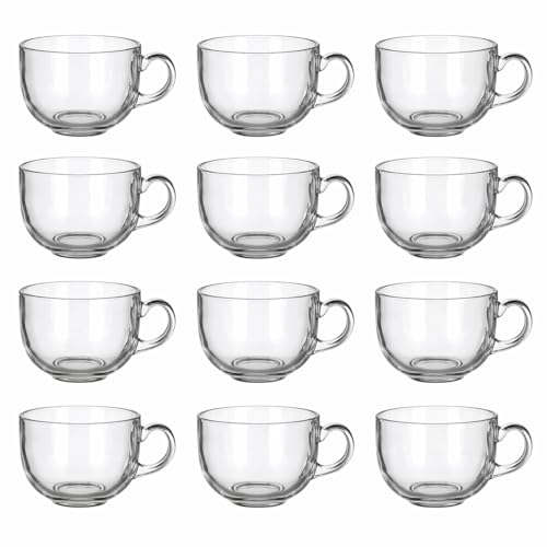 Image of Clear Glass Tea Coffee Cups Set of 12 (150ml) | Durable Round Glass Mugs with Handle | Chai, Milk & Beverage Cups