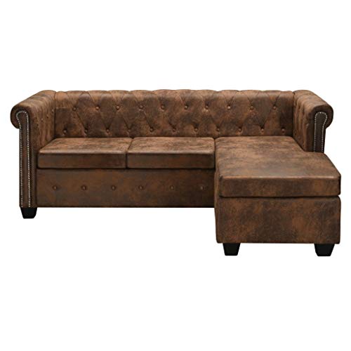 Tidyard Sofagarnituren Chesterfield Sofa in L-Form, Ecksofa Eckcouch, Sitzkomfort Optik Braun Couch, 200 x 140 x 73 cm (B x T x H) für Wohnzimmer Schlafzimmer