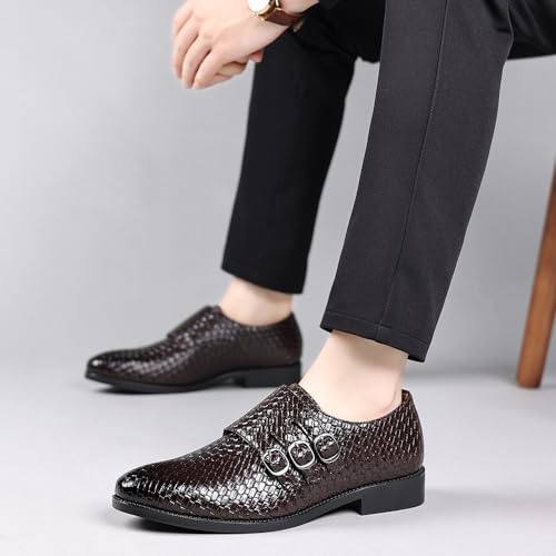 Triple Monk Strap Shoes Men Classic Retro Formal Business Loafer Dress Shoes Lightweight Leather Slip On Heels Pointed Plain Toe Buckled Pull-on Comfort Wear Office Oxford Casual Wedding Footwear4
