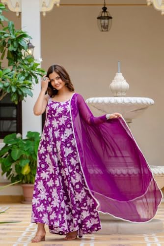 Image of Floral Anarkali Sleeveless Kurta with Dupatta, Maroon and White
