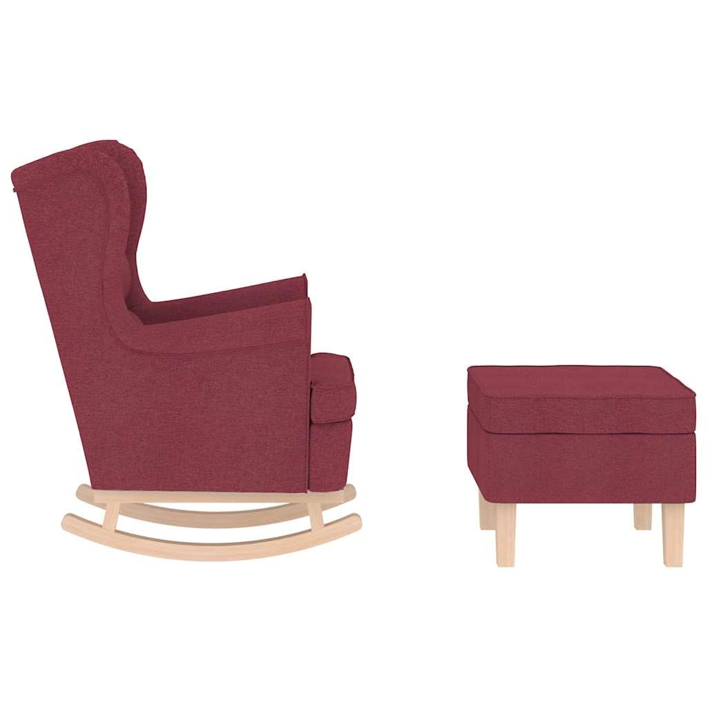 Schaukelstuhl mit Fußhocker Weinrot Stoff, komfortabler Relaxsessel gepolstert, moderner Loungesessel mit Massivholzbeinen für Wohnzimmer Schlafzimmer und Büro, 74 x 90 x 102 cm
