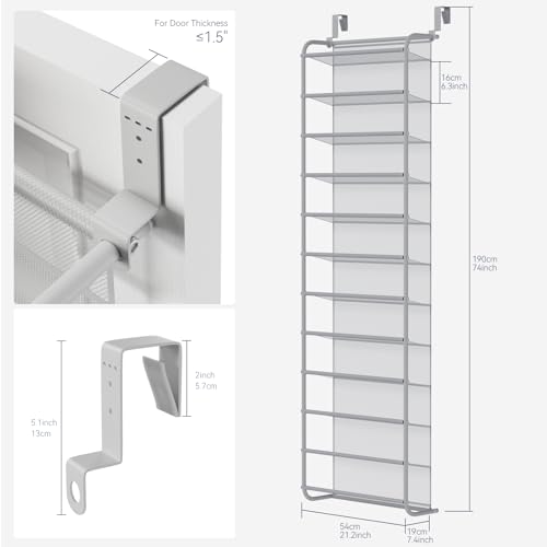 Image of Whitmor 36 Pair Over The Door Shoe Organizer, 12 Tier Hanging Shoe Organizer, Heavy Duty Metal & Mesh Shoe Holder, Hanging Shoe Rack for Closet Organizer & Storage, 74 inchH x 21.7 inchW x 7.5 inchD, Grey