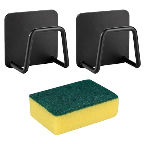 WELHAEPI Schwammhalter Selbstklebender, Edelstahl Universal Spülschwamm Haken, Spülbecken Schwamm Halter, Küchenzubehör für Haushalt Lagerung und Abtropfen Organizer mit 1 x Schwamm