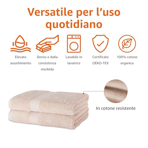 Amazon Basics Set Asciugamani Bagno Spugna 100% Cotone Biologico Telo Doccia 76x137 cm, Rosa Pesca, Confezione 2 Pezzi - Immagine 1