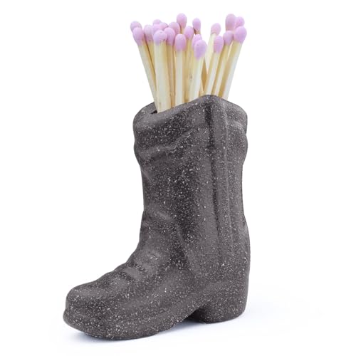 Cowboy Boot Match Holder With Striker - Coastal Home Ceramic Cowgirl Boot Decor Aesthetic Small Cute Matchstick Box Western Decorative Mini Matchesboxes For Bathroom Bedroom Fireplace Kitchen (black)