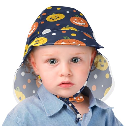 KLL Toddler Boy Girl Beach Hat Boy Beach Play Hats Baby Girls UPF 50+ Protection Neck Flap Travel Essentials Cartoon Cute Yellow Christmas Pumpkin2