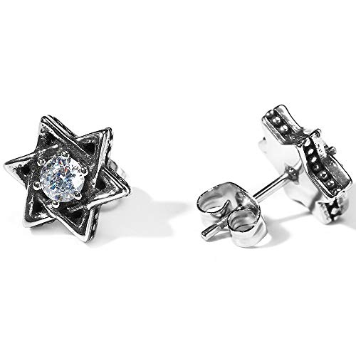 Retro Vintage Stainless Steel Star of David Cubic Zircon Stud Earrings2