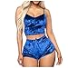 Sexy Lingerie Sets for Women Solid Full Slip V Neck Tank Tops Shorts Pajama Set Fashion Negligees Boudoir Lingeries Blue