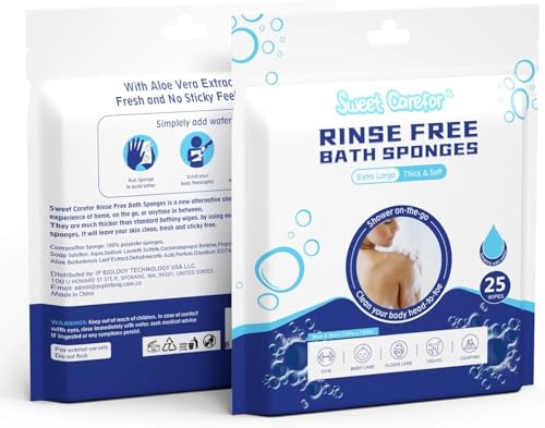 Rinse Free Bath Shower Sponge Body Wash Wipes for Bathing Bed Bath Wipes Adult Extra Large for Adults & Personal Care - Hospitals Gym Camping & Travel | Individually Wrapped Pack of 1(25 pc)