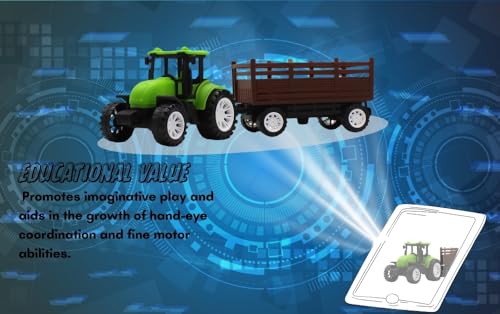 Image of Friction Powered Tractor Trolley Toy for Kids | Farm Tractor Toy with Trailer for Boys & Girls | Push & Go Tractor Vehicle Toy | BIS Certified | NeoKiddo (Light Green)