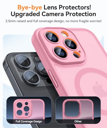Image of CANSHN Magnetic Compatible with iPhone 15 Pro Case, Upgraded [Full Camera Protection] [Compatible with Magsafe] [Translucent Matte] Shockproof Protective Phone Case Cover 6.1 Inch - Pink
