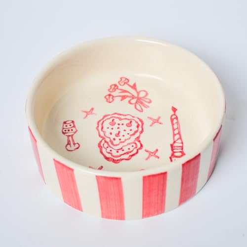 Image of Small Bowl - Sweet Surprise | Dishwasher Microwave Safe | Adorable Ceramic Bowl | Cute Valentine Heart Printed Patterned Dessert /Breakfast /Soup /Ice Cream Small Bowl (Multicolour 3)