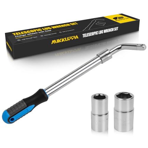 MIKKUPPA Telescoping Lug Wrench - Extended Wrench Lug Nut Removal Tools, 1/2 Drive with 17/19mm and 21/23mm Chrome Sockets for Car, Van, Truck, Caravan