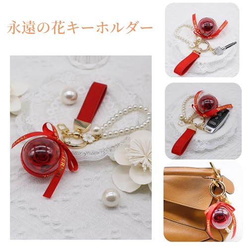 [ROSE ISLAND] プリザーブドフラワーキーホルダープレゼント 枯れない花 エターナルフラワー敬老の日 母の日 贈り物人気女性プレゼント女友達彼女 母 かわいいバレンタイン 記念日 誕生日 人気 結婚祝い 引越し祝い プレゼント 入学 卒業 ギフト 新年の贈り物 退職祝 バラ ひな祭り 還暦祝い （レッド） [4]