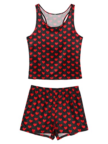 ACSUSS Men's Silk Satin Pajamas Set Sleeveless Racerback Tank Top Sleepwear with Boxer Shorts3