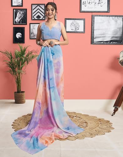Image of SIRIL Women's Georgette Printed One Minute Saree Ready to Wear With Unstitched Blouse Piece