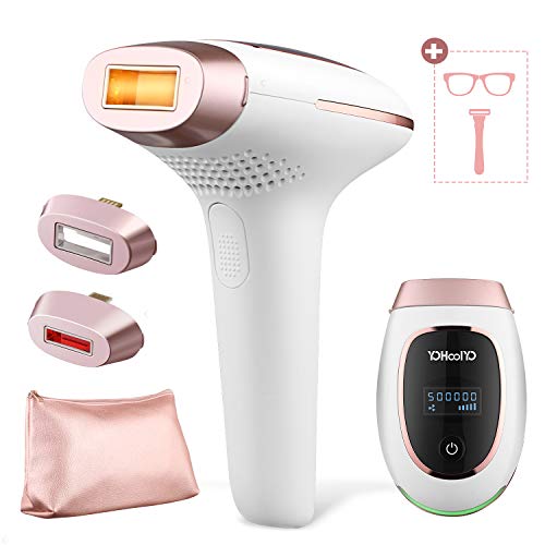 Épilateur à Lumière Pulsée, YOHOOLYO Épilateur IPL Épilation Semi-définitive avec 2 Embouts Uniques pour Visage, Aisselles et Zones Sensibles avec 500 000 Flashs