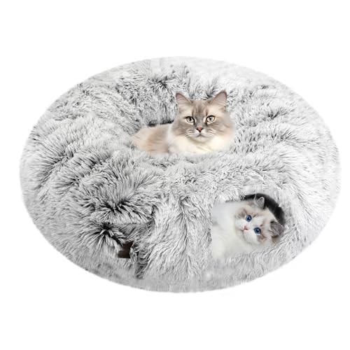 Tunnel Per Gatti MOPANG - Gioco Rotondo In Peluche Grigio, Pieghevole, Per Giochi E Riposo - Foto 6
