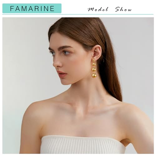 FAMARINE Gold Silver Long Earrings Women Dangle Ball Earrings Simple Jewelry3