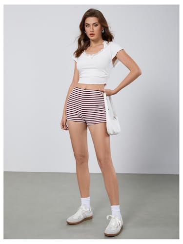 Image of MakeMeChic Women's Summer Crochet Shorts Striped Knit Pajama Micro Mini Shorts Lounge Bottoms