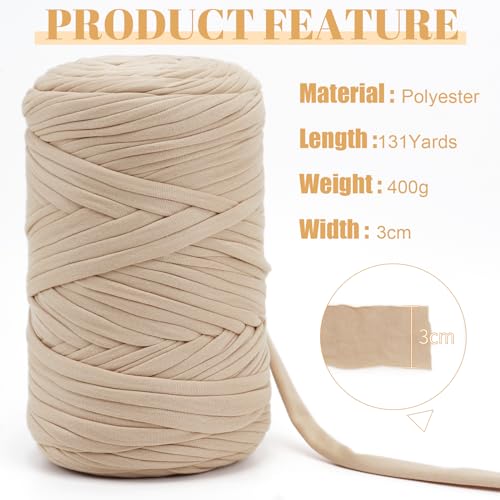 Uiopa Light Blue T-Shirt Yarn, 400g/120m Elastic Fabric Crochet Cloth T Shirt Yarn - Image 2