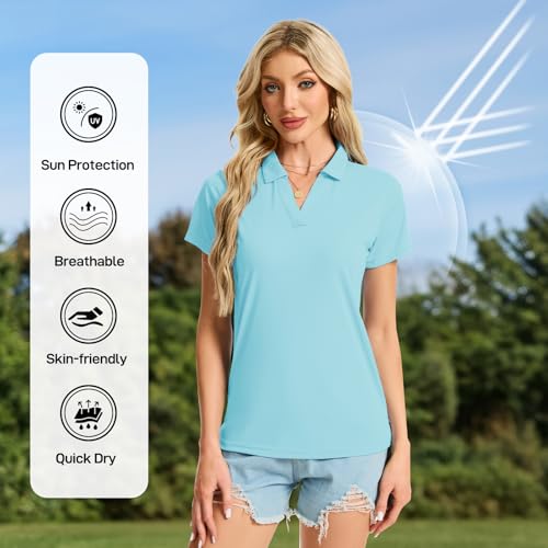 Image of Women's Polo Shirts Short Sleeve Quick Dry UPF 50+ Sun Protection Golf Tops