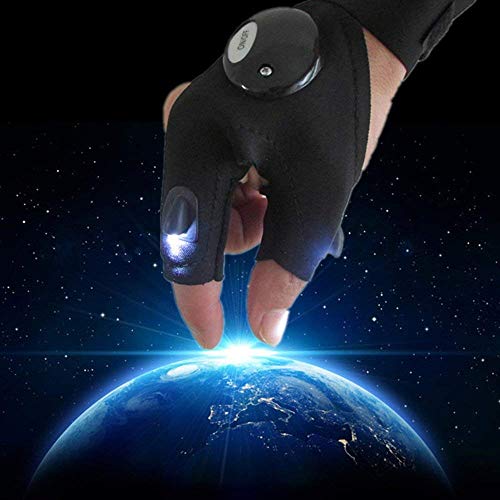 Mural Art Anti-Slip Half Finger Gloves Led Flashlight Luminous Multipurpose Glove For Repairing And Working In Darkness Places, Outdoor Sports, Fishing, Camping, Hiking, Running (Left + Right) #TOP6