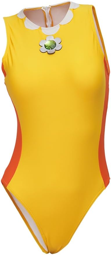 Princess Peach Swimming Costume Daisy Rosalina Bikini Bathing Suit Swimsuit for Teen Women Adult (S, Yellow)