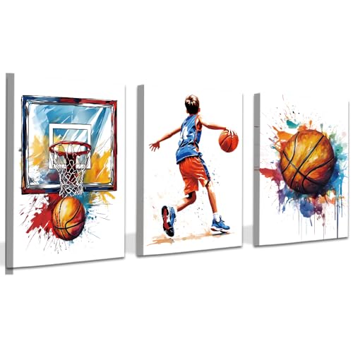 Affiches de sport pour garçons lot de 3 cadres basket-ball muraux 30x40 cm