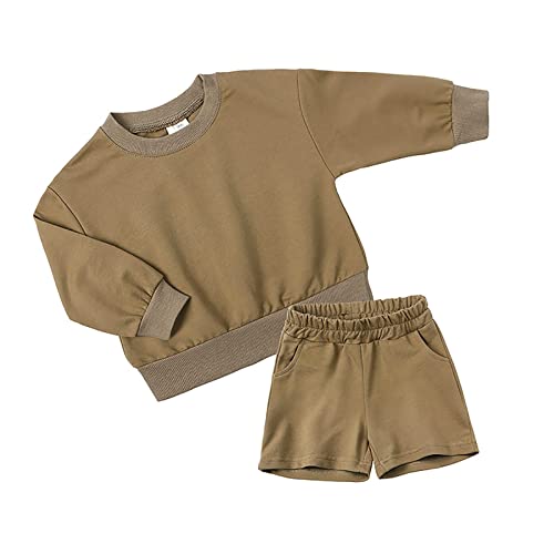 Toddler Kids Cotton Outfit Summer Boys Pullover Suit Girls Solid Color Long Sleeve Tops Gender Neutral Baby Clothes4
