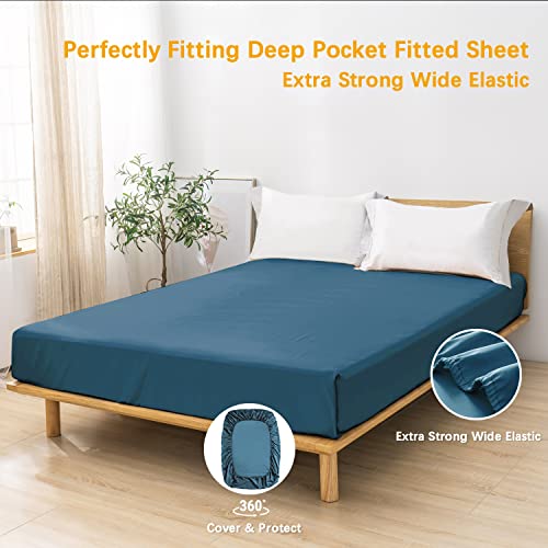 Mildly Extra Deep Fitted Sheets King Size 76"X80" 100% Egyptian Cotton Grayish Blue Deep Pocket Fitted Sheet Fits Up To 16" Deep Mattress #TOP1
