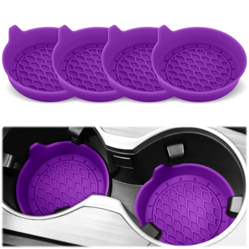 SINGARO Car Cup Holder Coaster, Silicone Cup Holder Insert, Universal Non-Slip Cup Holders, Car Accessories Interior for Women and Man 4 Pack Purple