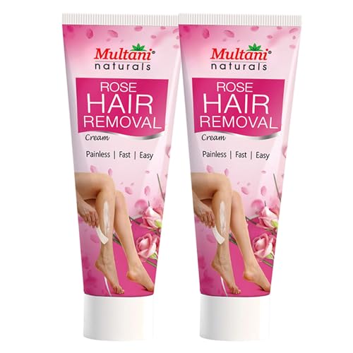Image of Multani Naturals Rose Hair Removal Cream 60 ml (Pack of 2) | Removes Hair in Minutes | Gentle formula Enriched with Rose and Vitamin E | Painless, Easy, and Effective Hair Removal for Men and Women