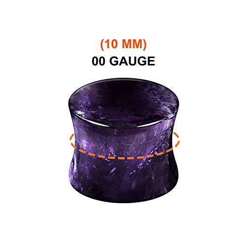 Banavega 2Pcs Organic Stone Amethyst 00G 10Mm Double Flared Saddle Ear Gauge Plug Stretcher Lobe Earring Piercing Jewelry 5252 #TOP1