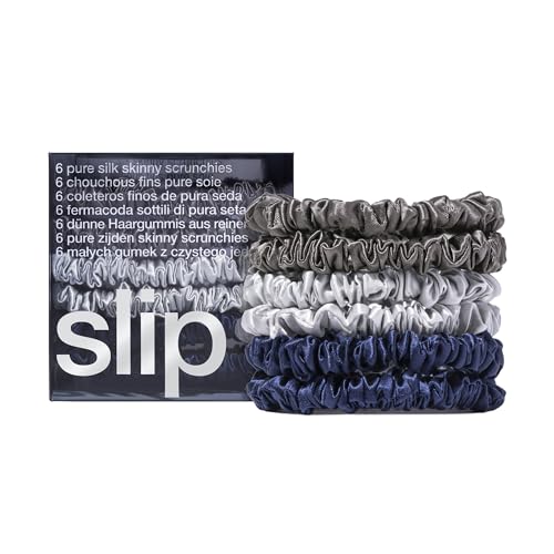 Image of slip Skinnies The Midnight Collection | Pure Silk Skinny Scrunchies Set | 100% Mulberry Silk, Anti-Crease, Ultra Soft, Gentle on Hair, Prevents Breakage | Set of 6, Stylish & Durable