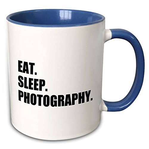 3dRose Eat Sleep Photography - gift for photographer shooting fans black text 15oz Two-Tone Blue Mug