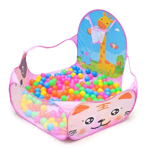 Image of BabyGo Kids Giraffe Basketball Ball Pool for Kids, Play Tent House for 2+ Year Old Girls and Boys, Ball Pit for Kid, Spacious, Lightweight, Portable & Easy to Set Up, (Pink) (with 30 Balls)