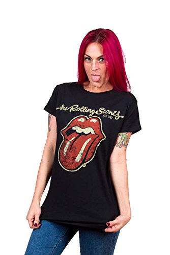 Ladies Rolling Stones Distressed Tongue Rock Officiel Femmes Dames T-Shirt (Medium) Cover