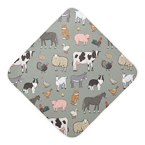 Image of Kigai Farm Animals Baby Hooded Towels Pure Cotton Super Soft Ultra Absorbent,Machine Washable -Perfect Baby Registry Gifts for Boy Girl