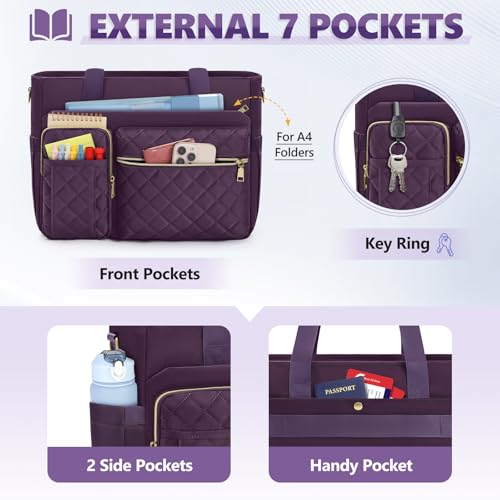 Image of SDYSM Teacher Tote Bag 15.6 inch Laptop Bag Work Bags for Women Nurse Tote Professional Computer Messenger Shoulder Bags Laptop Briefcase for Office, College, Nursing, Purple