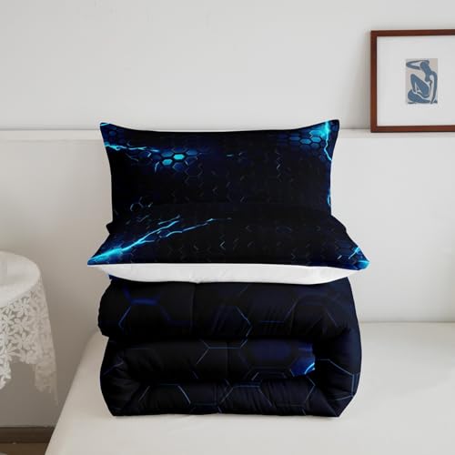 Image of Feelyou Lightning Honeycomb Comforter Hexagon Comforter Set Geometric Beehive Bedding Set for Kids Boys Girls Beehive Hexagon Duvet Set Room Decor Quilt Twin Size Boys