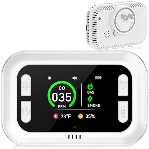 6 in 1 Carbon Monoxide Detectors Plug in, Natural Gas Detector with Smoke, Temp & Humidity Alarm, Portable 1000mAh Battery Backup, HD Digital Screen, 24/7 Home Safety for House, RV, Apartment, Travel