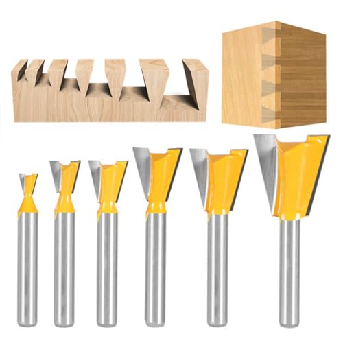 Omninmo 6pcs 1/4inch Shank Dovetail Router Bit Set Carbide Rabbet Router Bits Tungsten Alloy Slotting Router Bit Set for Woodworking