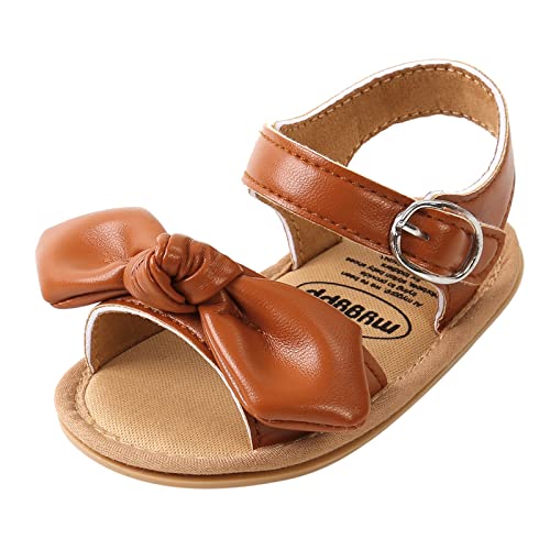 Girls Kids Open Toe Sandals Bow Leather Adjusted Buckle Strap Barefoot Shoes Baby Childrens Flat Wide Shoes Light Comfy